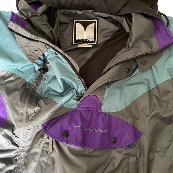 Vtg Couloir Mens Hooded Windbreaker Jacket Sz 40 Green Entrant Nylon Colorblock - Picture 13 of 16